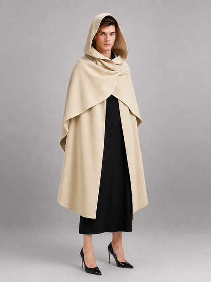 Medieval Hooded Cloak, Pointed Hood Full-Length Draped Cape in Khaki for Cosplay, Fantasy Costumes and Historical-Style Outdoor Outfits