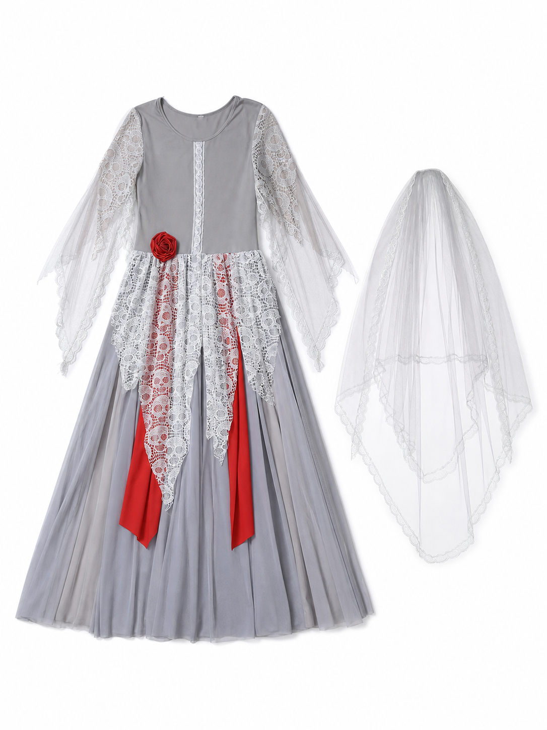 Costume: Gray Dress with White Veil