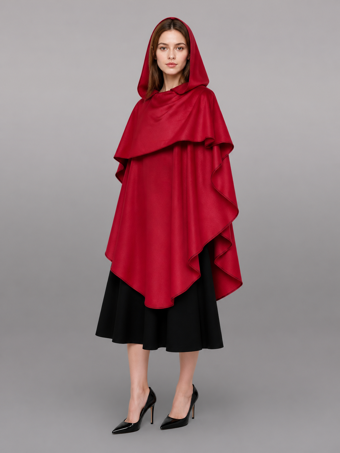 Burgundy hooded costume cloak for cosplay