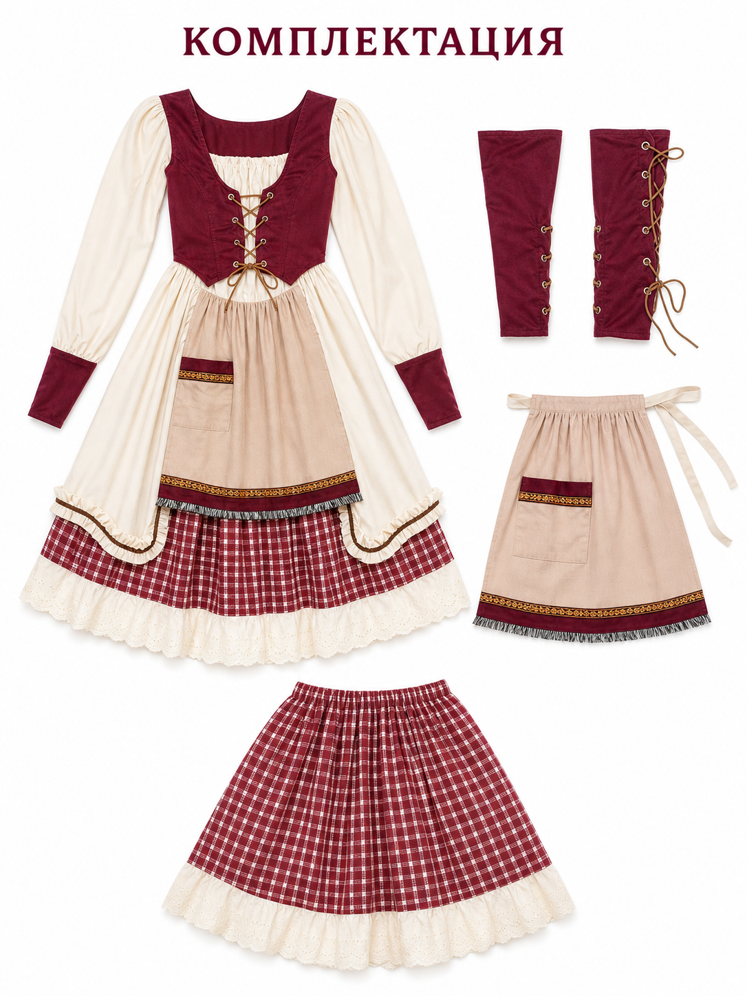 Little Red Riding Hood Costume with Apron and Full Skirt included items
