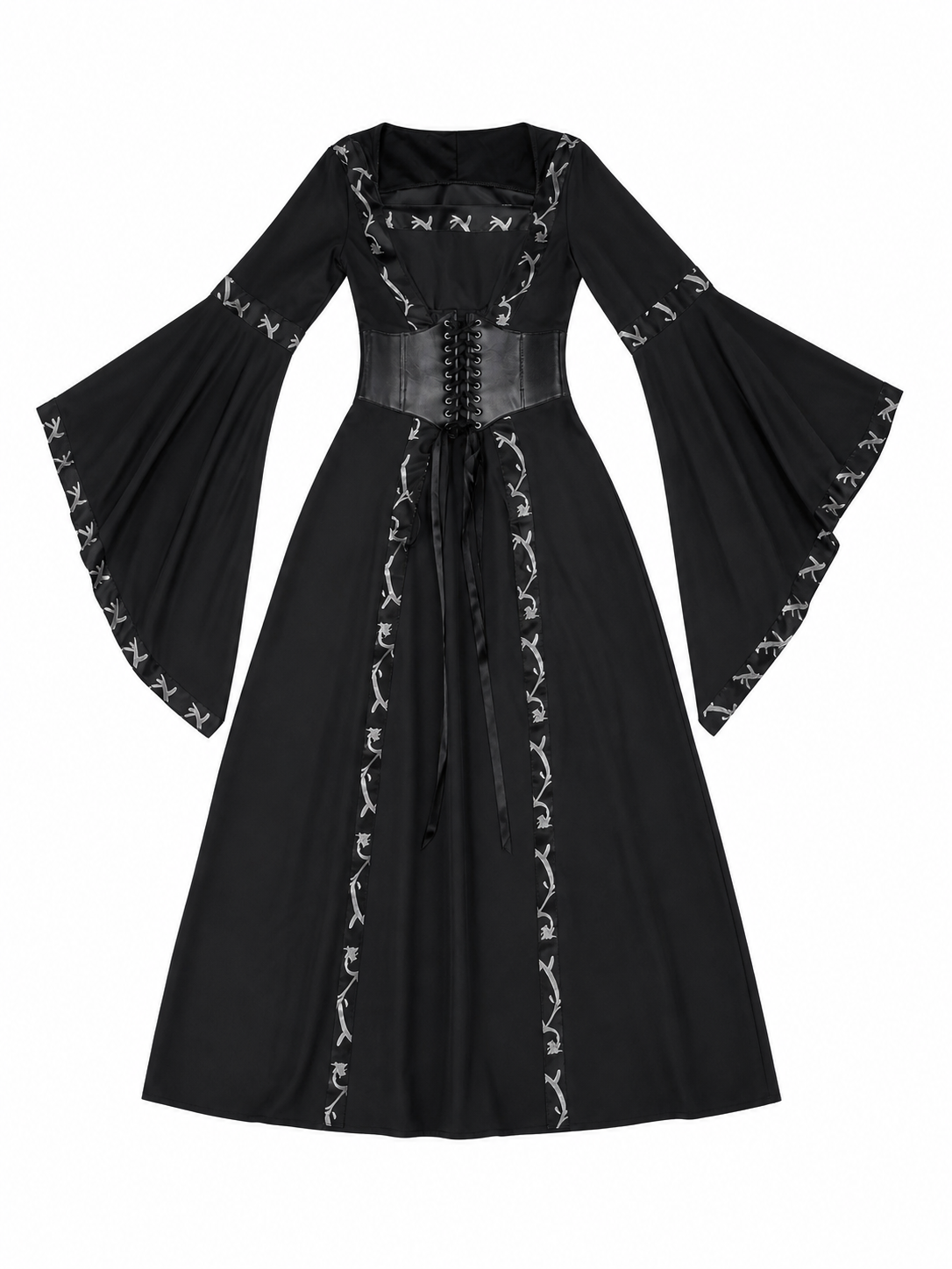 Gothic Long Hooded Dress with Lacing