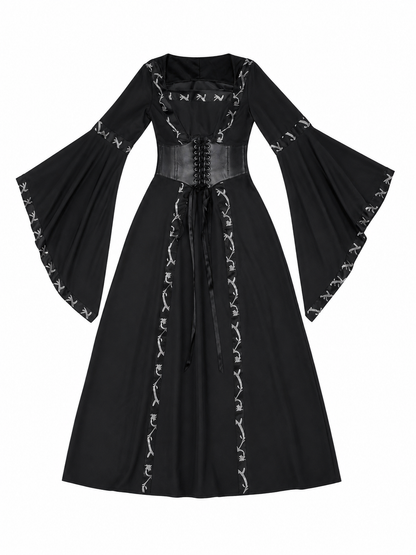 Gothic Long Hooded Dress with Lacing