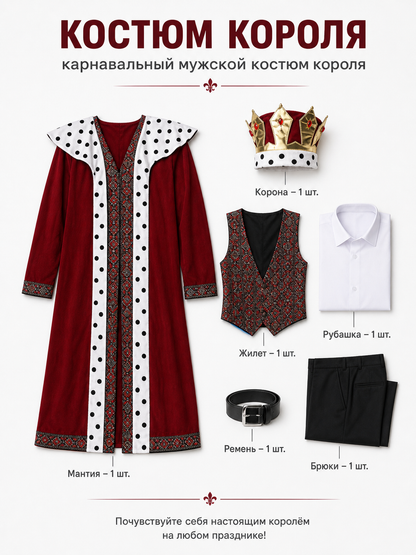 Medieval King Costume with Cape and Crown included items