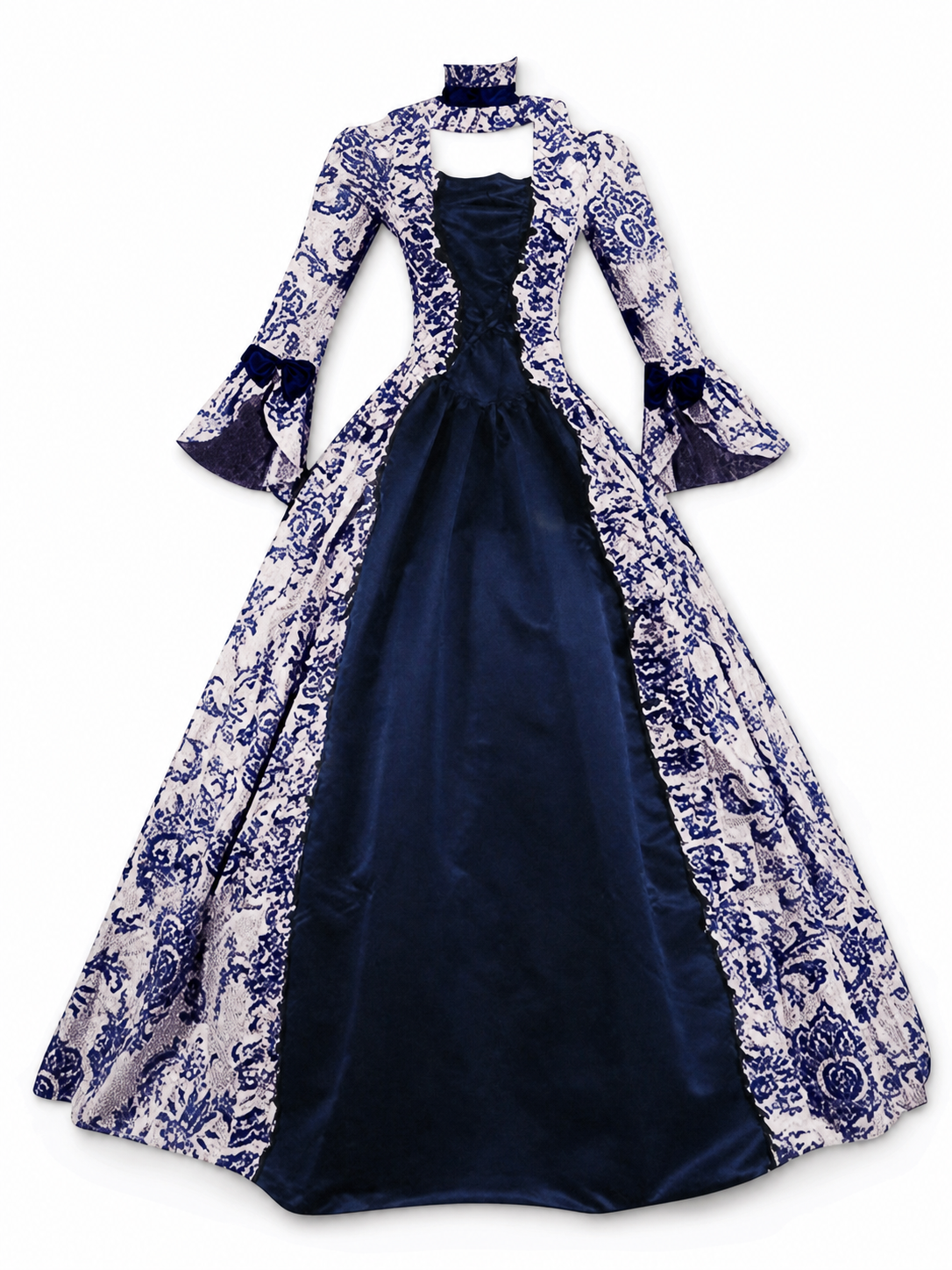 Ornamental Evening Dress, Long Sleeve, Flared
