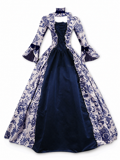 Ornamental Evening Dress, Long Sleeve, Flared