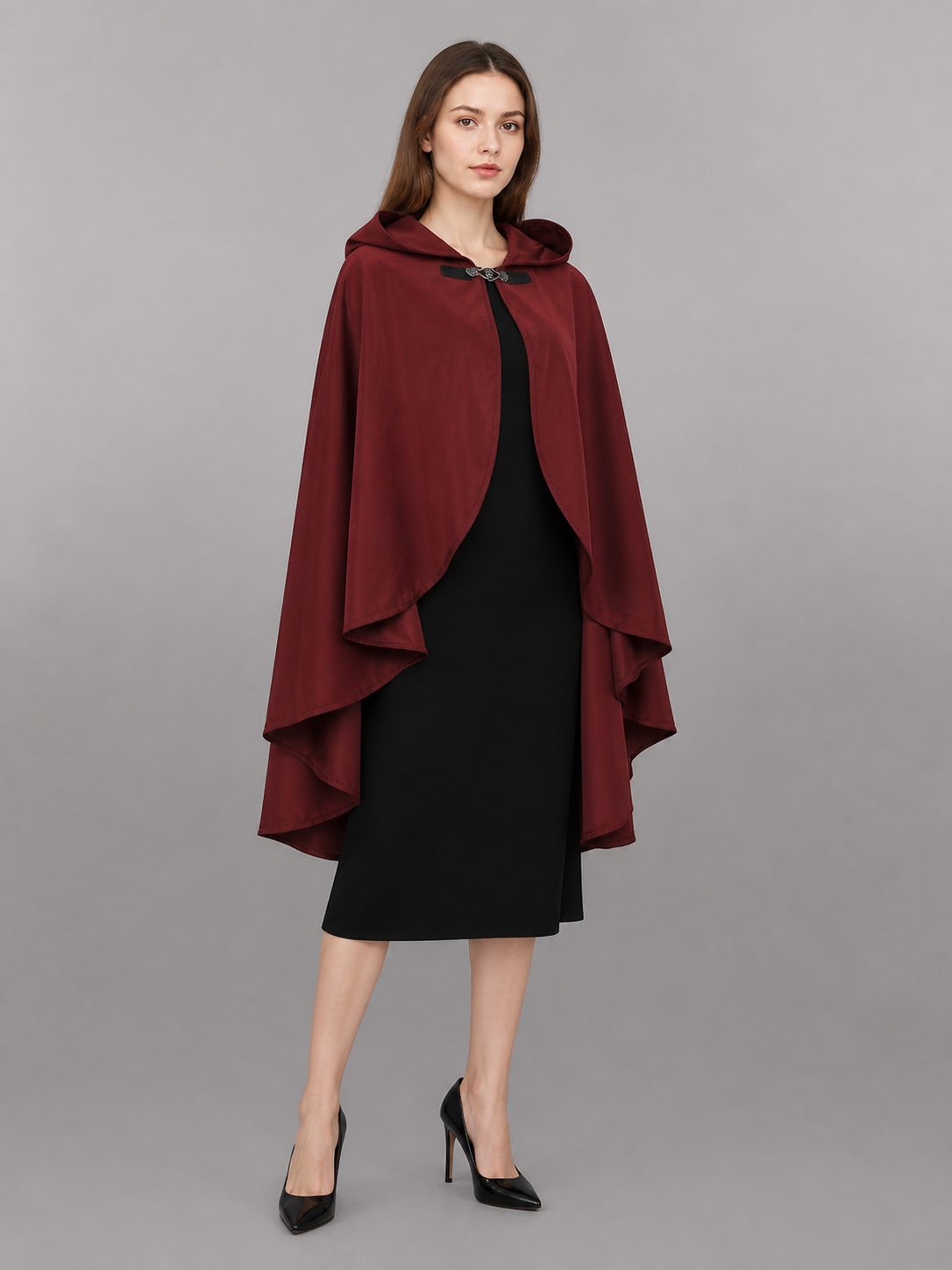 Burgundy Hooded Costume Cloak for Cosplay