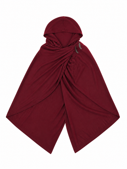Burgundy Hooded Cape, Metal Clasp