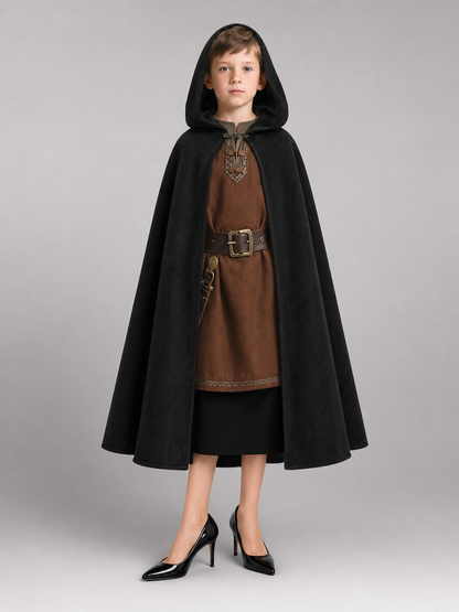 Black medieval hooded carnival cloak