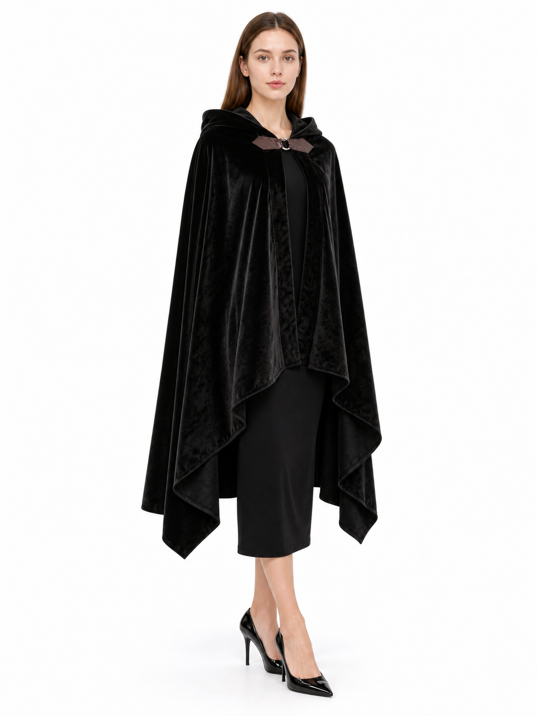 Black Carnival Cloak with Hood and Pattern