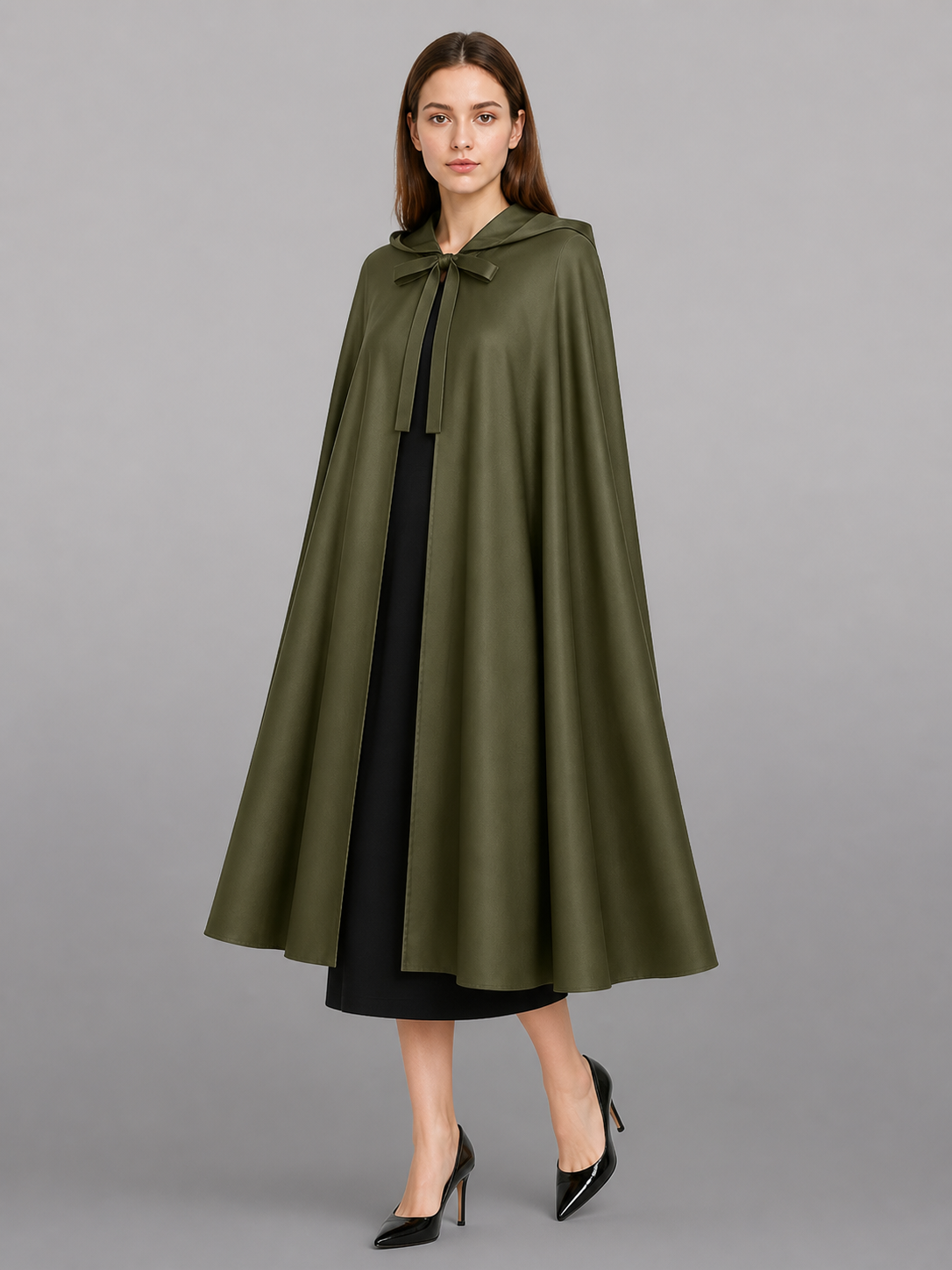 Dark Olive Hooded Costume Cape