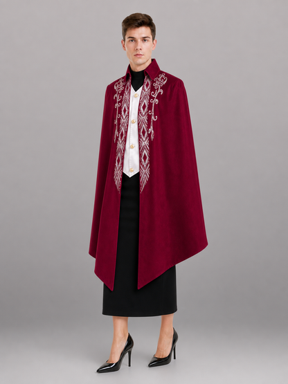 Burgundy Tailcoat Jacket with White Trim