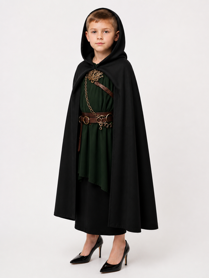 Medieval Black Hooded Costume Cloak included items