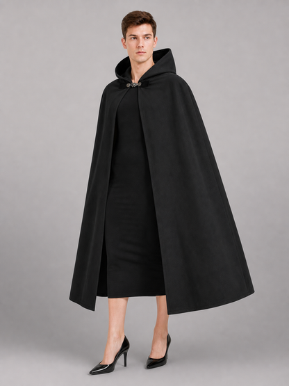 Long black hooded carnival cloak