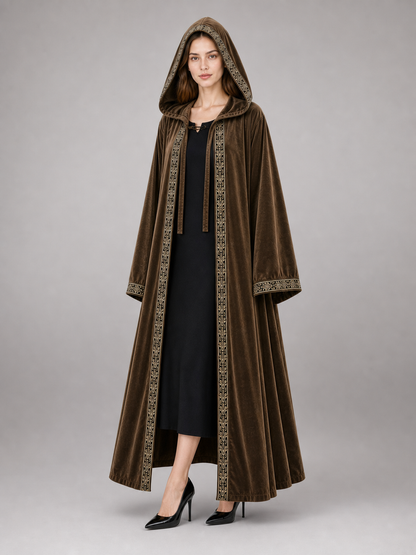 Long Hooded Robe, Brown, Loose Fit included items