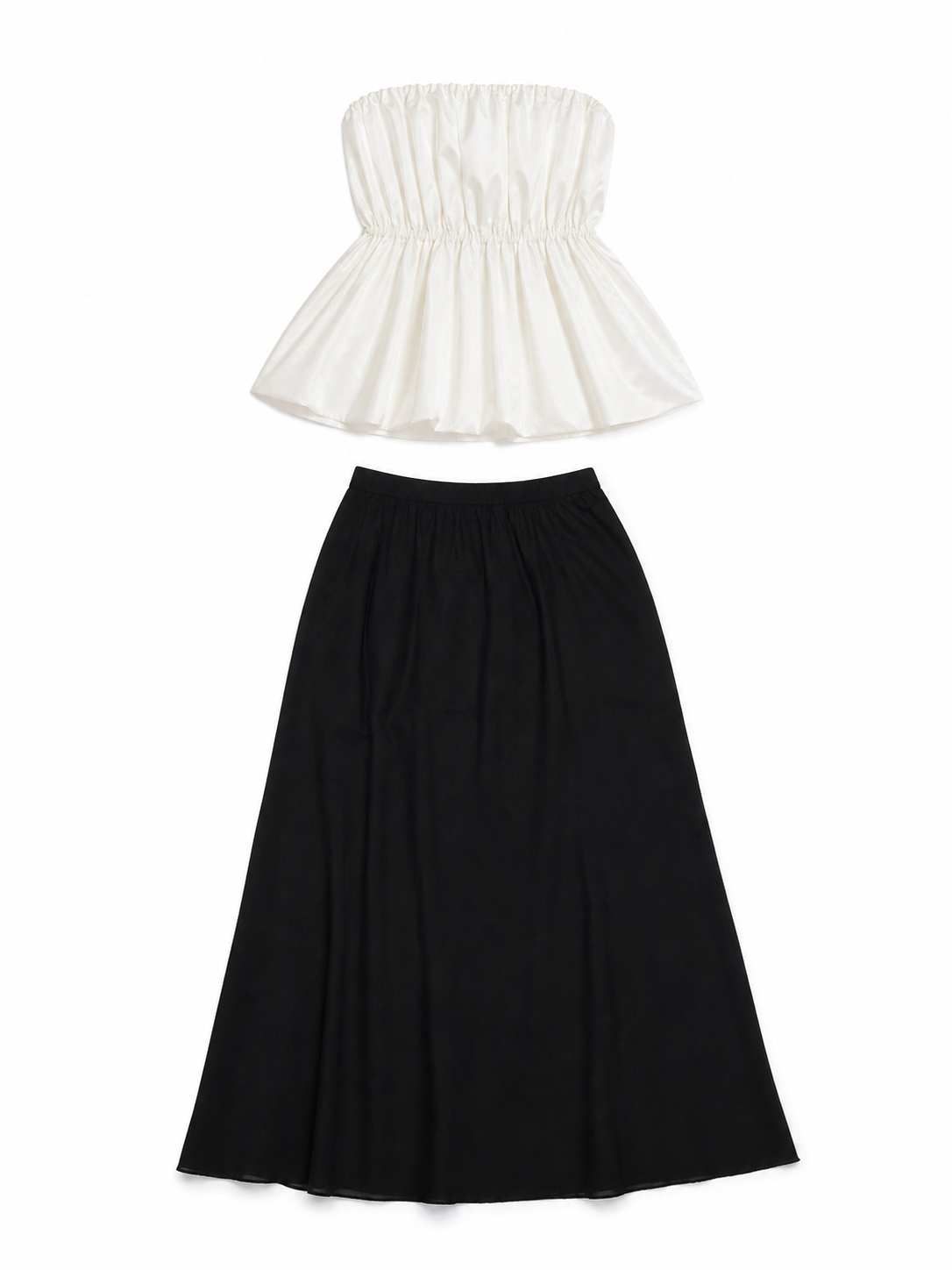 White Strapless Bustier Top with Draped Peplum