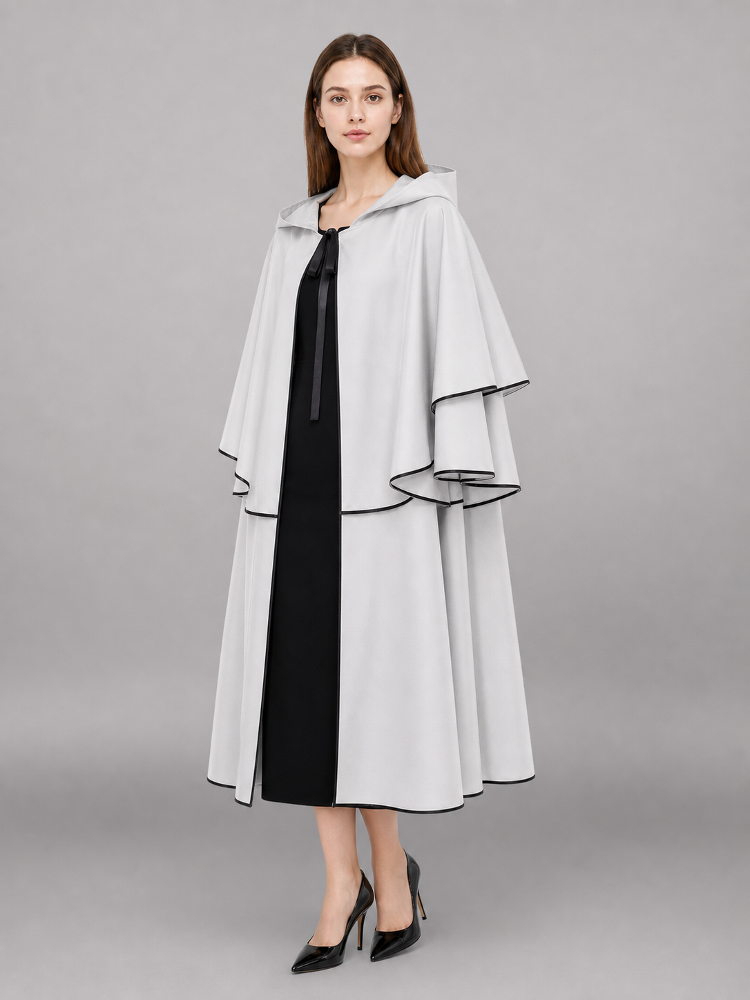 White Hooded Cloak with Black Trim