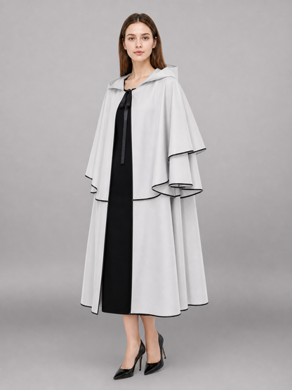 White Hooded Cloak with Black Trim