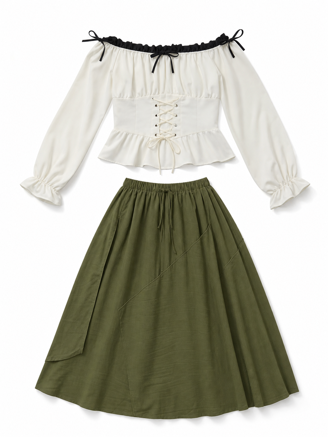 Off-the-shoulder blouse with corset lacing