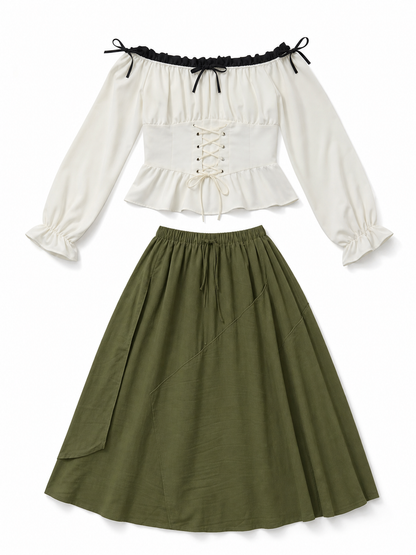 Off-the-shoulder blouse with corset lacing