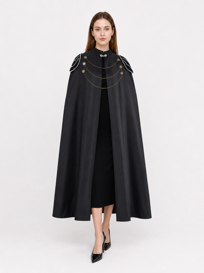 Black Decorative Hooded Costume Cloak