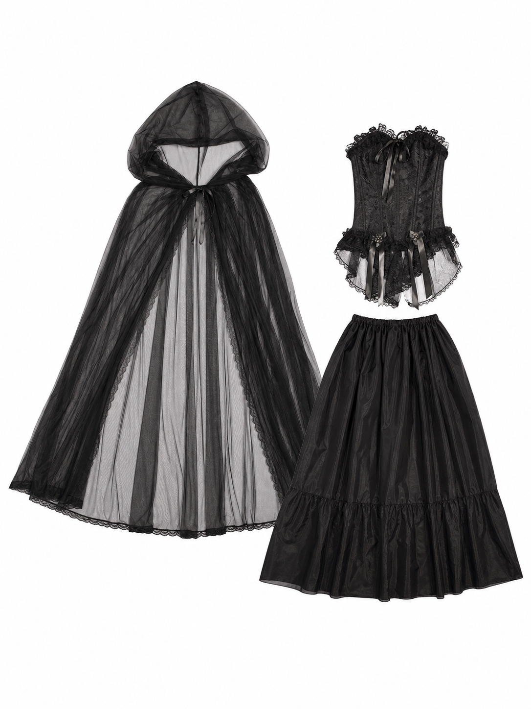 Gothic Hooded Costume with Sheer Cape
