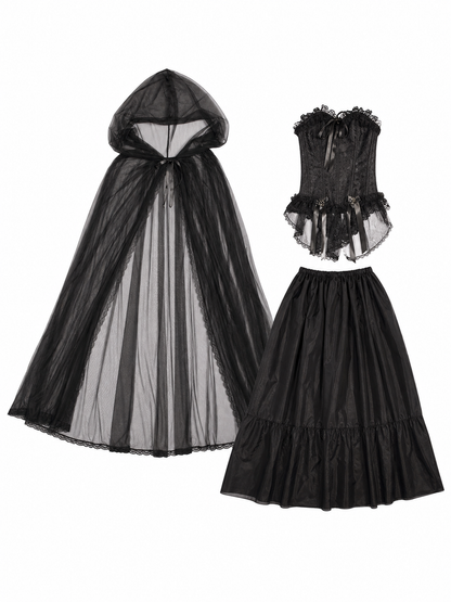 Gothic Hooded Costume with Sheer Cape