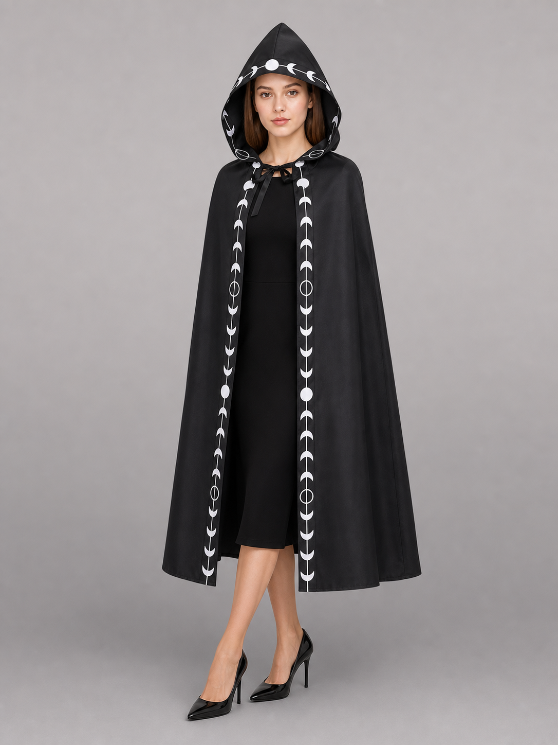 Black carnival cloak with a pointed hood
