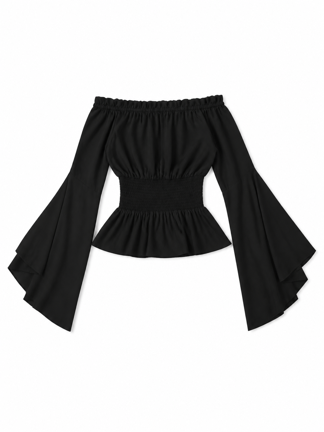 Black Off-the-Shoulder Blouse with Flared Sleeves