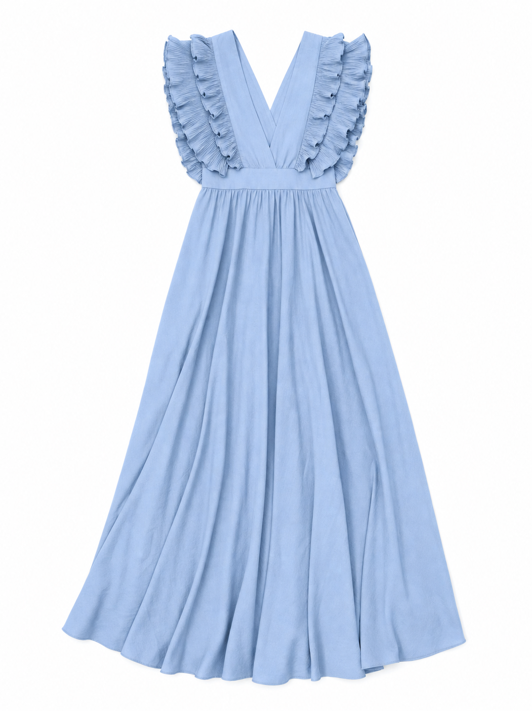Light Blue Maxi Dress with a Deep V-Neck