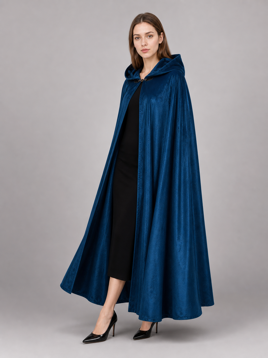 Blue Medieval Hooded Costume Cloak