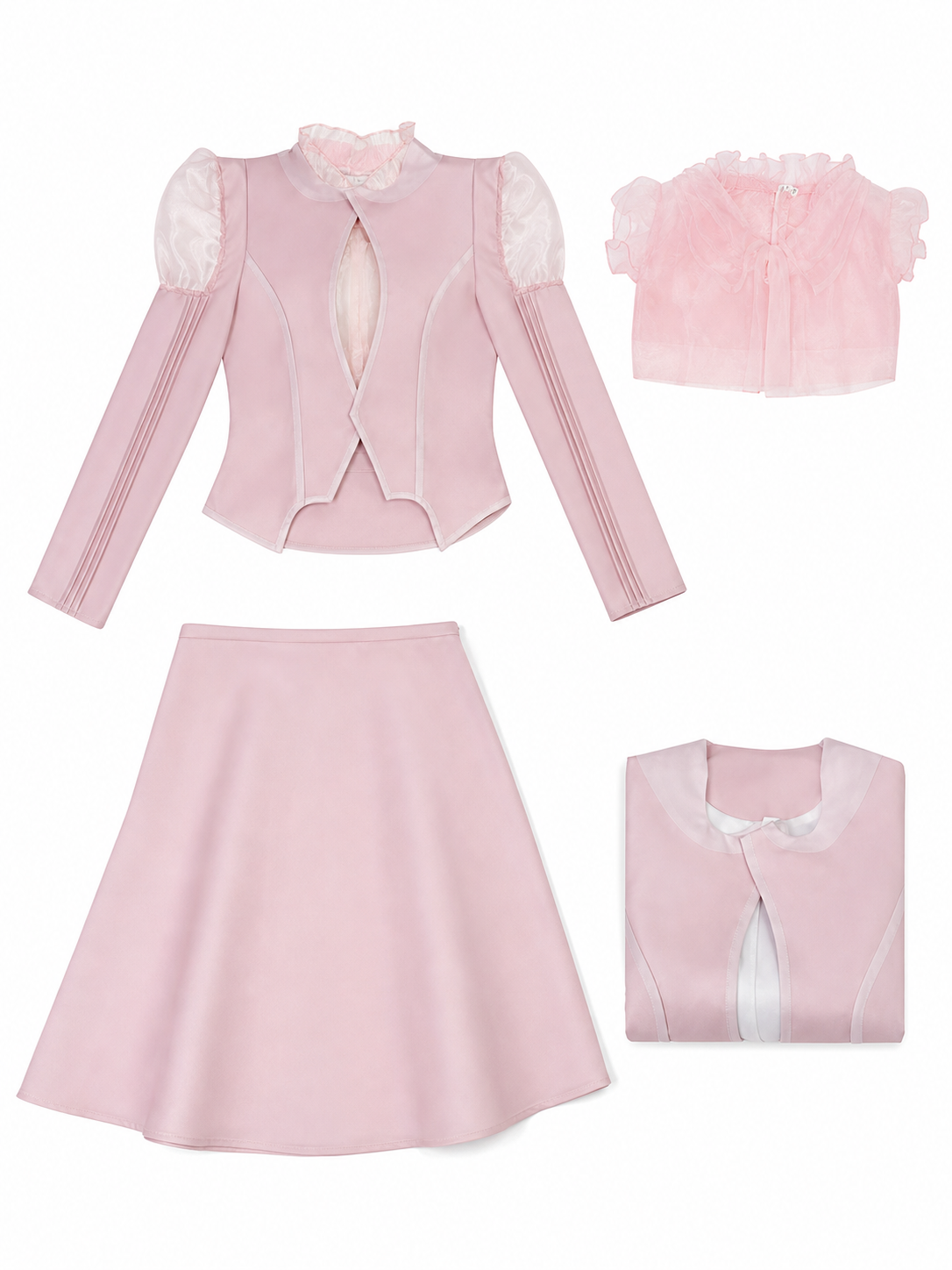 Glinda Cosplay Costume, Pink Dress with Puff Sleeves