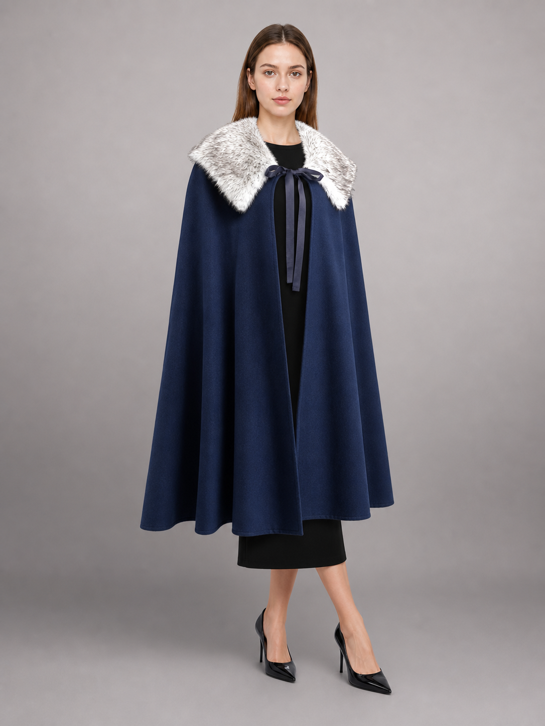 Blue Costume Cloak with Fur-Look Collar