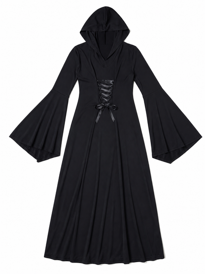 Gothic Zombie Costume: Black Hooded Dress