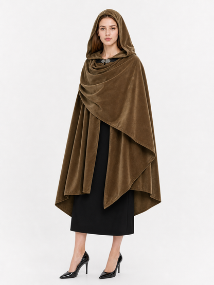 Brown hooded medieval costume cloak