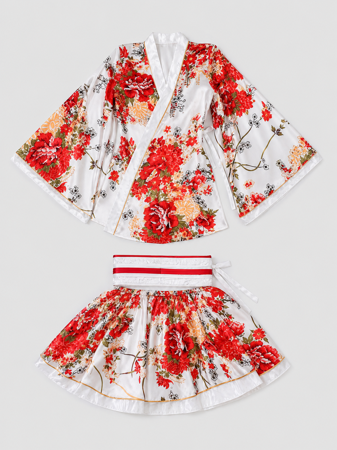 Floral Print Kimono Set with Belt