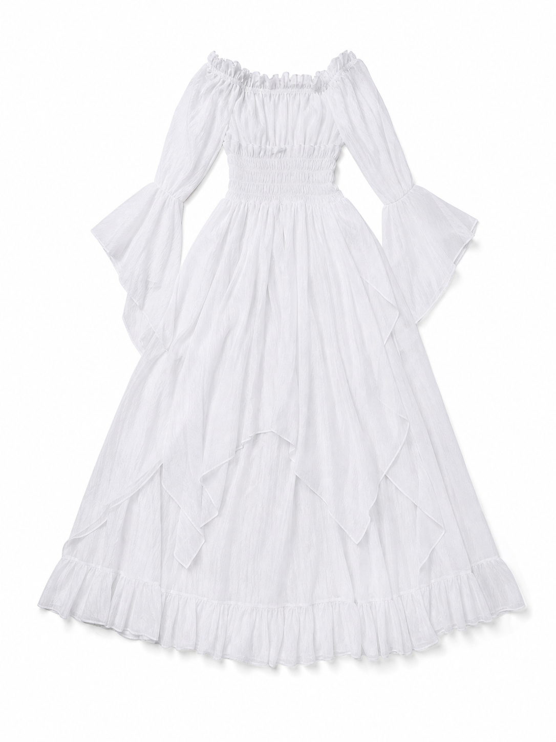 Long Dress with Lace Sleeves and Ruffles