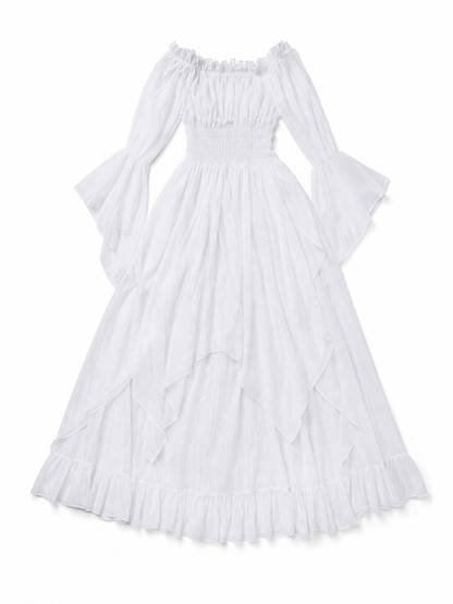Long Dress with Lace Sleeves and Ruffles