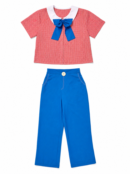 Circus-Style Clown Costume with Bow and Pants