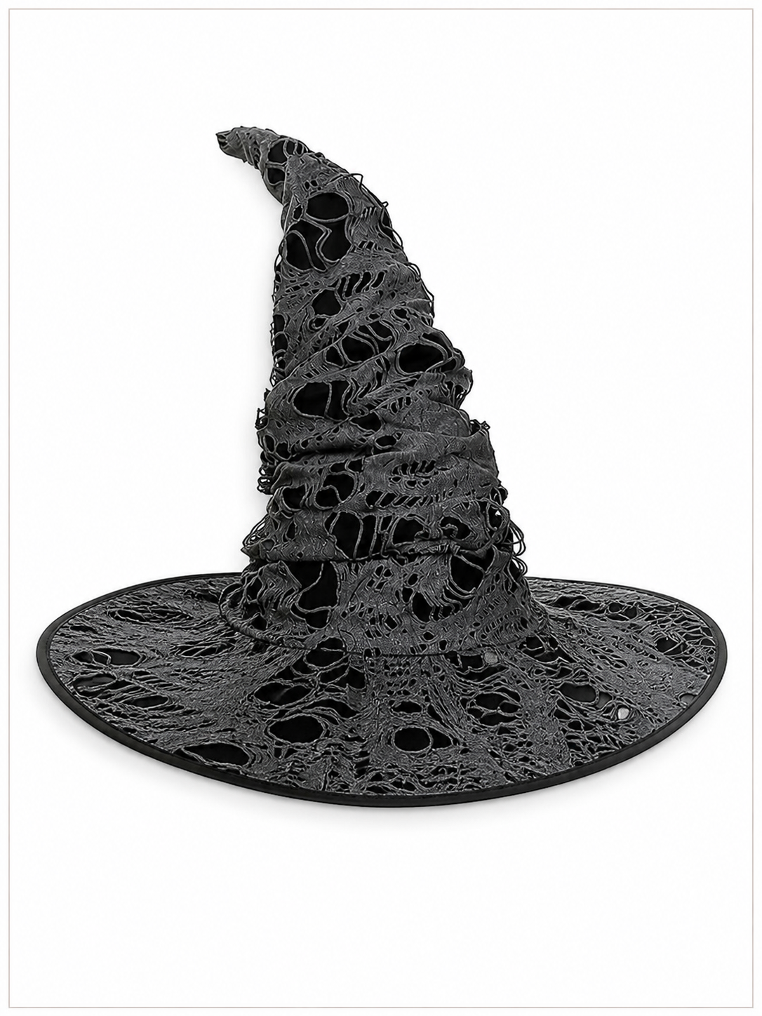 Gray Black Halloween Witch Hat For Women Wide Brim Curved Pointed Tattered Torn included items