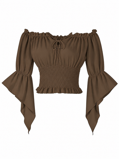 Cropped Ruffled Blouse with Front Tie