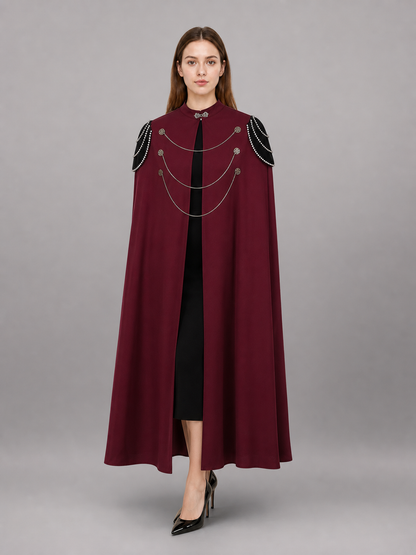 Long burgundy hooded carnival cloak