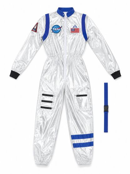 Space suit jumpsuit with patches and pockets
