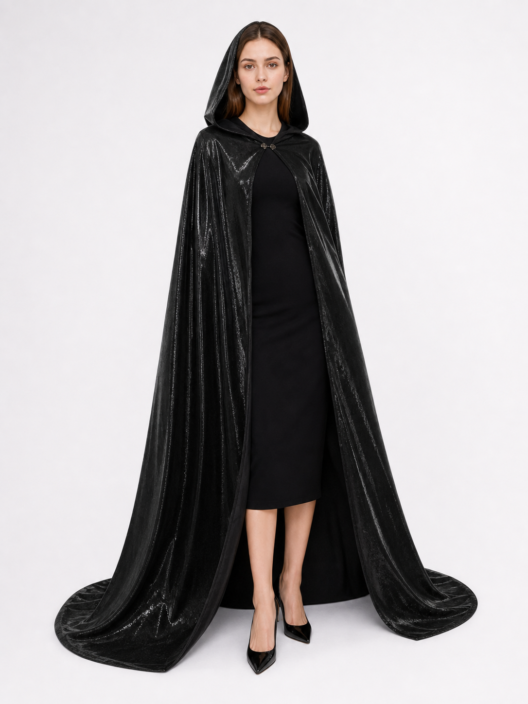 Black Gothic Hooded Carnival Cloak