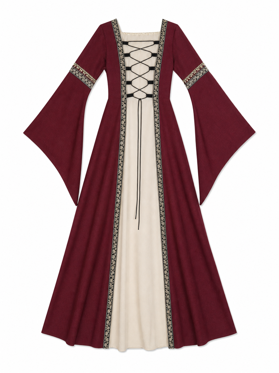 Long Medieval Dress with Flared Sleeves