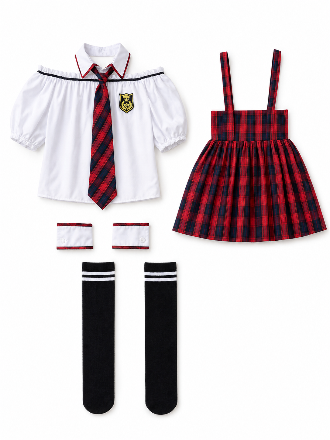 School Uniform-Style Stage Costume, Red and Blue