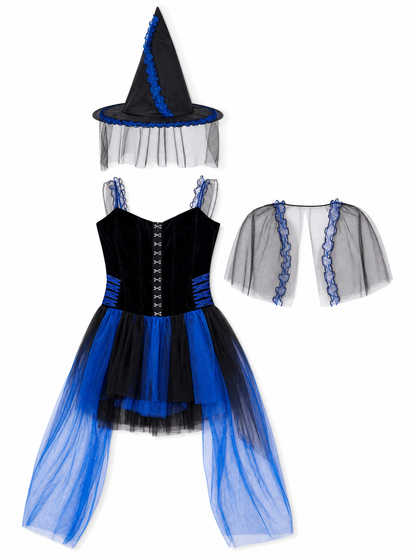 Halloween witch costume with hat and veil
