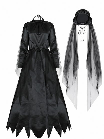 Witch Costume with Hat and Sheer Veil