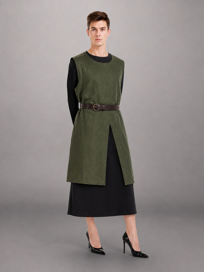 Green Cotton-Linen Sleeveless Tunic