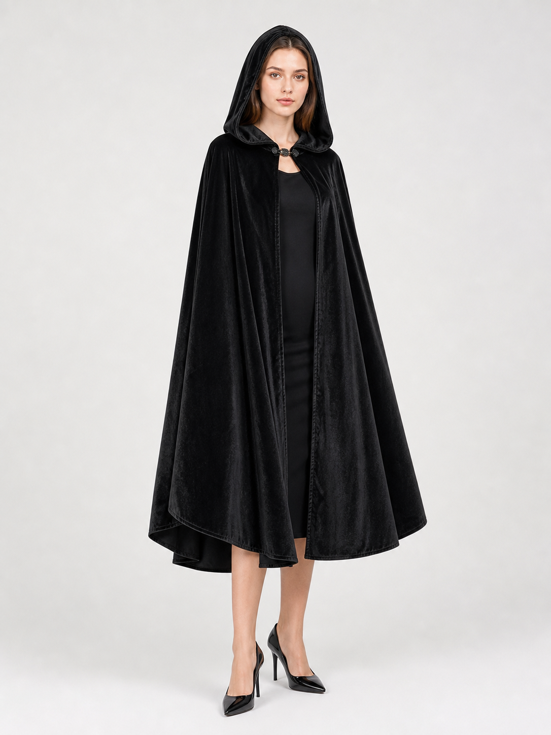 Black Hooded Carnival Cape, Flowing