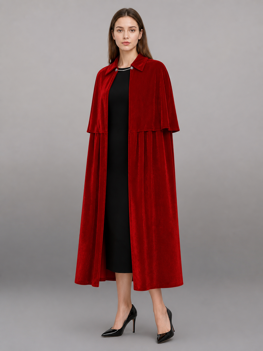 Red Costume Cloak, Long, with High Collar
